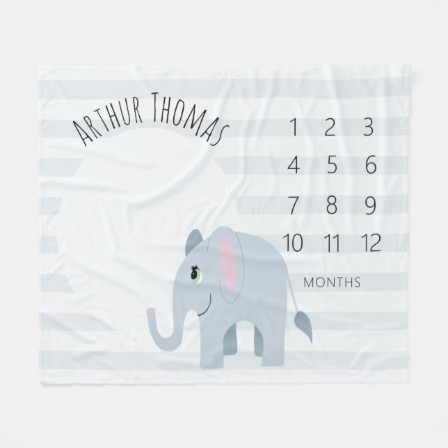 Baby Boys Niedlich Blue Elephant Safari Milestone Fleecedecke (Vorderseite (Horizontal))