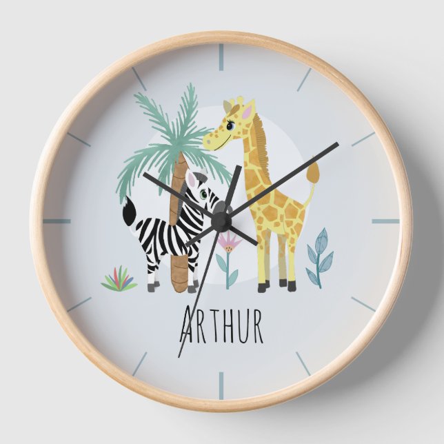 Baby Boys Niedlich Blue Safari Giraffe Kinder Kind Uhr (Vorderseite)