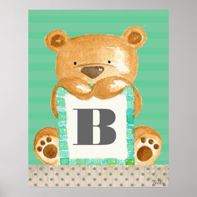 Baby Boys Room Monogram Teddy Bear Poster (Devant)