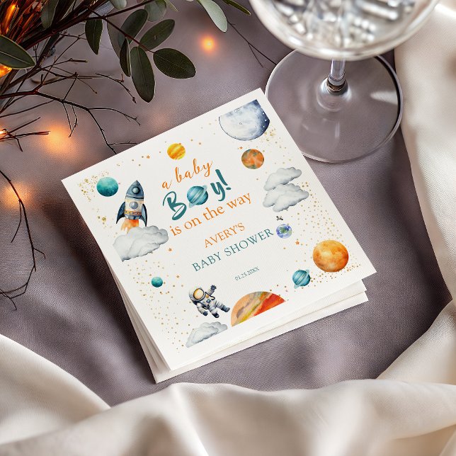 Baby BoyWatercolor Space Baby Shower Planet Serviette (Von Creator hochgeladen)