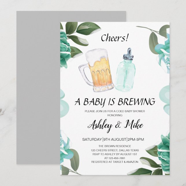 Baby Braut Beers & Cheers Coed Baby Dusche Einladung (Vorne/Hinten)