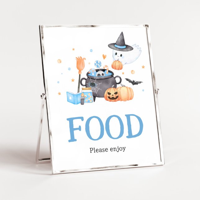 Baby braut Blue Halloween Baby Dusche Food Poster (Baby is Brewing Baby Shower Food Sign)