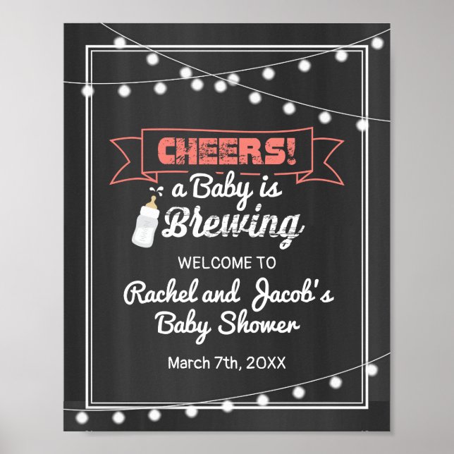 Baby Braut Coral & Chalkboard Begrüßungsdusche Poster (Vorne)