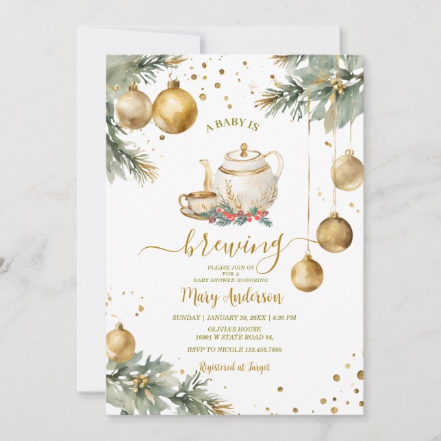 Baby Braut Gold Baubles Weihnachtsdusche Einladung (Vorderseite)
