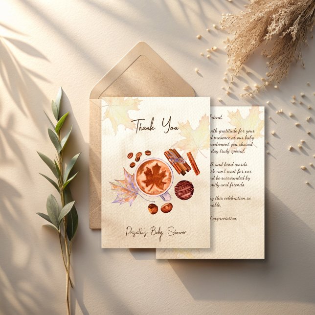 Baby braut Herbstdusche Baby Dankeskarte (A Baby is brewing fall autumn coffee baby shower thank you cards)