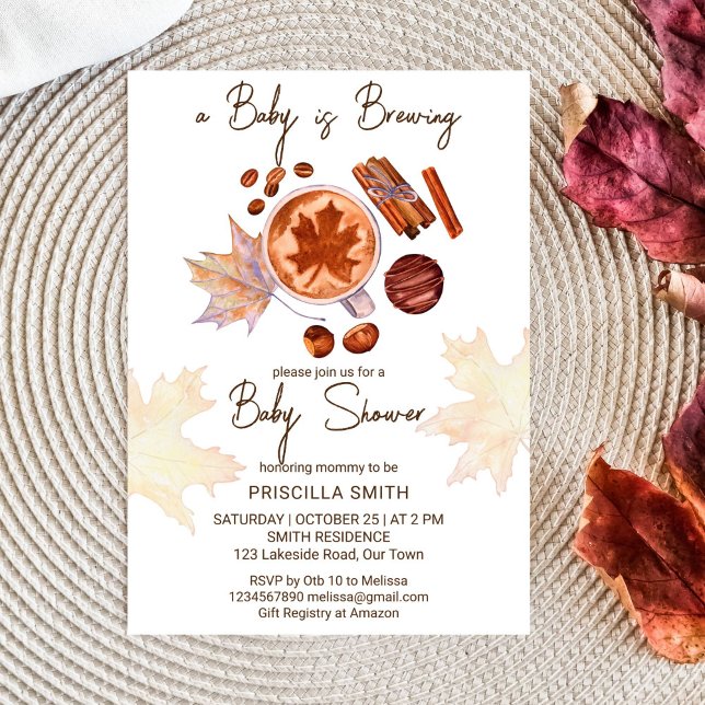 Baby braut Herbstdusche Baby Einladung (Baby is brewing fall themed baby shower template invitation digital download cup of tea spices maple)