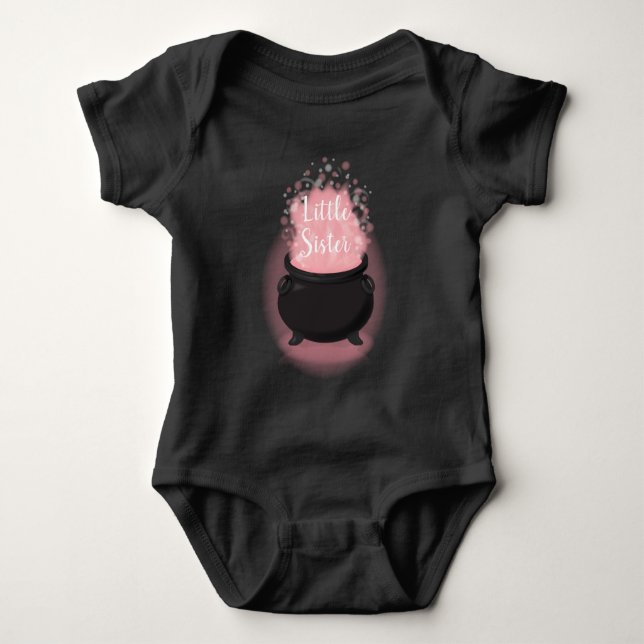Baby Braut Hexendusche Halloween Cauldron Strampler (Vorderseite)