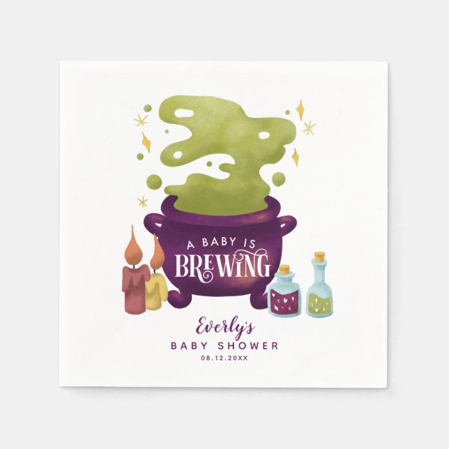 Baby braut Lila grüne Halloween-Kinderdusche Serviette (Vorderseite)