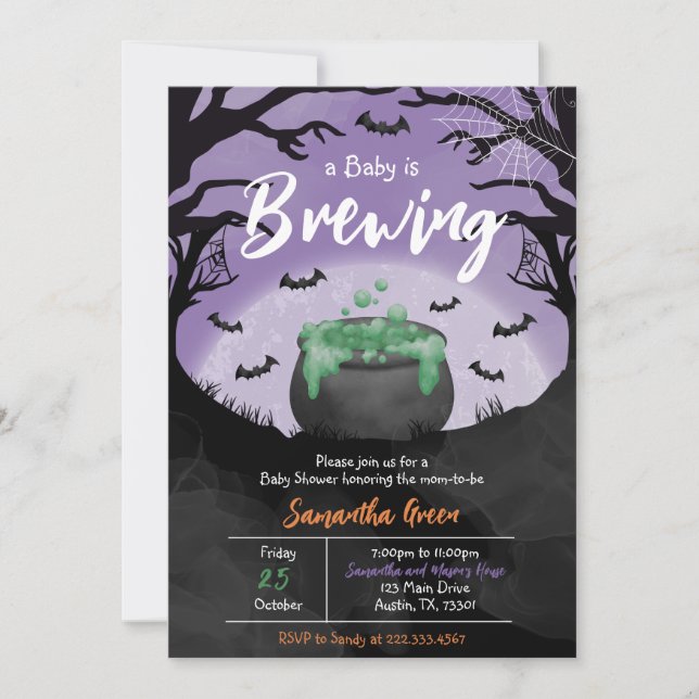 Baby braut Lila Halloween-Kinderdusche Einladung (Vorderseite)