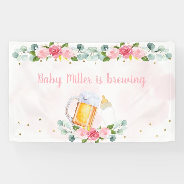 Baby braut Pink Gold Floral Baby Dusche Banner (Horizontal)