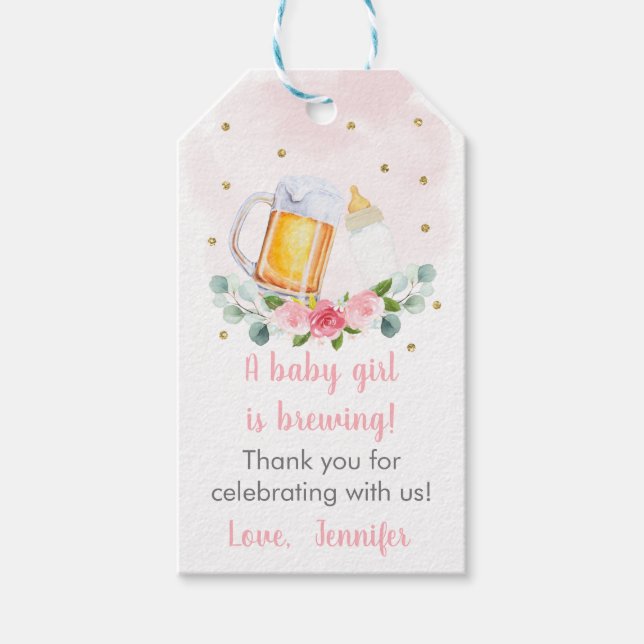 Baby braut Pink Gold Floral Baby Dusche Geschenkanhänger (Vorderseite)