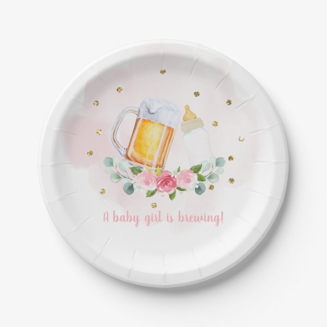 Baby braut Pink Gold Floral Baby Dusche Pappteller (Vorderseite)
