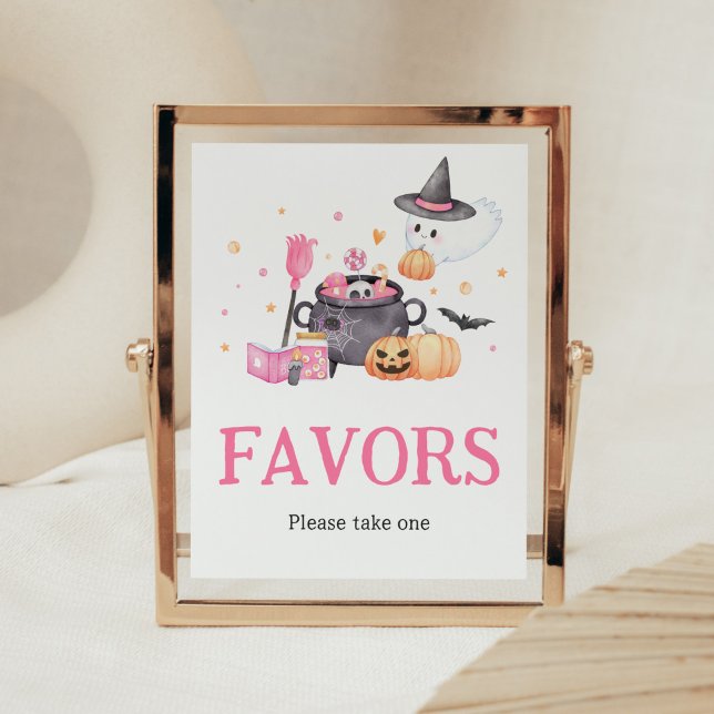 Baby braut Pink Halloween Baby Duschfavoriten Poster (Baby is Brewing Baby Shower Favors Sign)