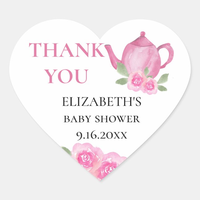 Baby Braut Pink Teekanne Baby Dusche Danke Herz-Aufkleber (Vorderseite)