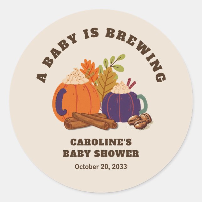 Baby Braut Pumpkin Coffee Fall Baby Dusche Runder Aufkleber (Vorderseite)