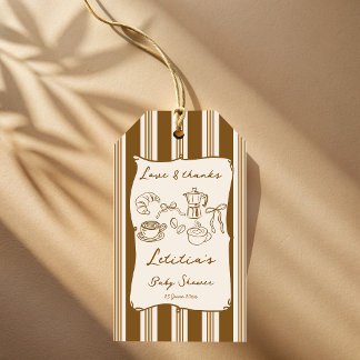 Baby braut retro gestreifte Kaffee-Baby-Party  Geschenkanhänger