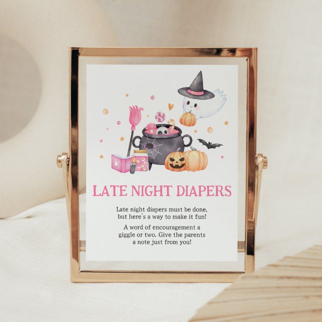 Baby braut rosa Halloween Spätabendtaucher Poster (Baby is Brewing Baby Shower Late Night Diapers Sign)
