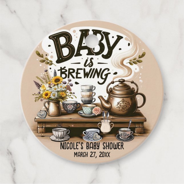 Baby braut rustikales Tee Kettle Peach Dusche Geschenkanhänger (Vorderseite)