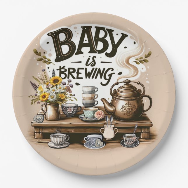 Baby braut rustikales Tee Kettle Peach Dusche Pappteller (Vorderseite)