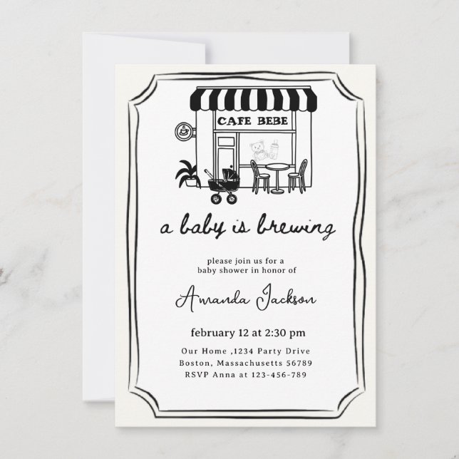Baby braut | Zuhause Café zum Thema BABY SHOWER Einladung (Vorderseite)