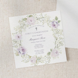 Baby Breath and Purple Roses Girl Communion Einladung