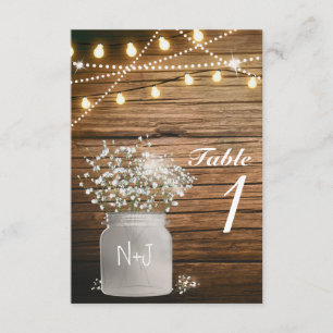 Baby-Breath-Blumen-Rustikale-Mason-Glas-Tischnumme Einladung