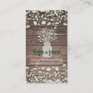 Baby-Breath-Blumen Rustikales Holz Empfehle einen Empfehlungskarte