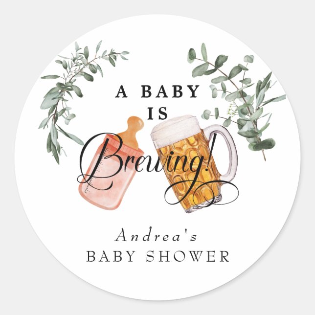 Baby Brewing | Aquarell Baby Dusche Gefallen Runder Aufkleber (Vorderseite)