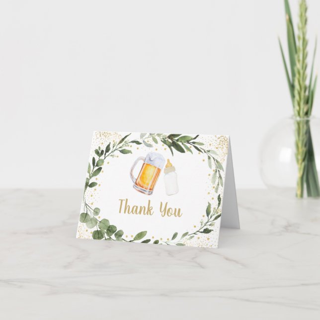 Baby Brewing Greenery Baby Dusche Vielen Dank Dankeskarte (Vorderseite)