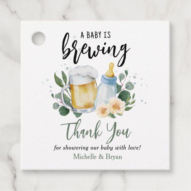 Baby Brewing Greenery Baby Dusche Vielen Dank Geschenkanhänger (Vorderseite)