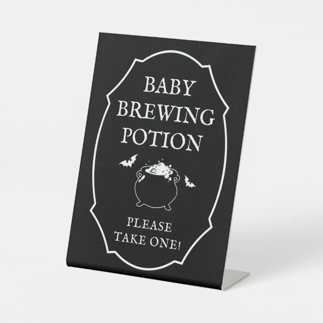 Baby Brewing Tränke Halloween Baby Shower Gefallen Sockelschild (Vorderseite)
