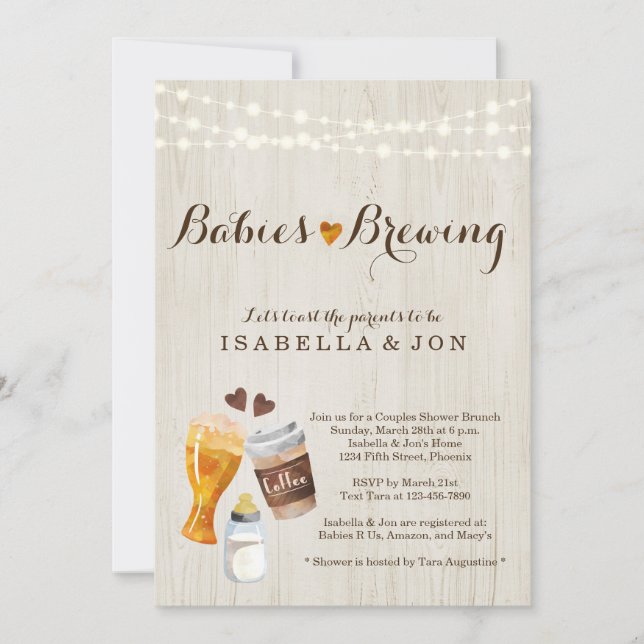 Baby Brewing Twins Couple's Baby shower Invitation (Devant)