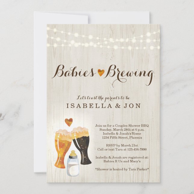 Baby Brewing Twins Couple's Baby shower Invitation (Devant)