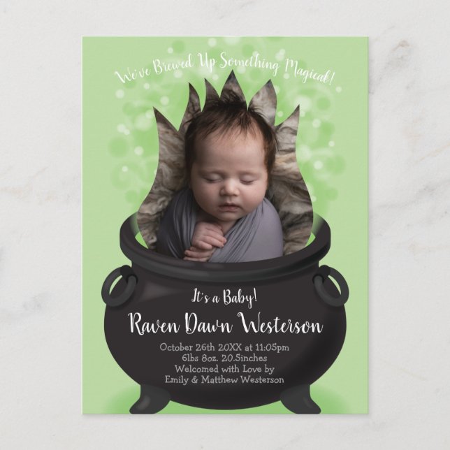 Baby bricht Geburtshaus Ankündigung Halloween Postkarte (Vorderseite)