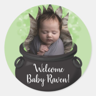 Baby bricht Geburtshaus Ankündigung Halloween Runder Aufkleber