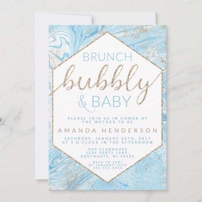 Baby Brunch Baby shower en marbre bleu Invitation (Devant)