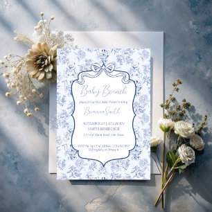 Baby-Brunch-Blaue-Toile-de-Jouy-Skizze-Baby-Shower Einladung