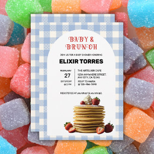 Baby & Brunch Blue Strawberry Pancakes Baby Dusche Einladung