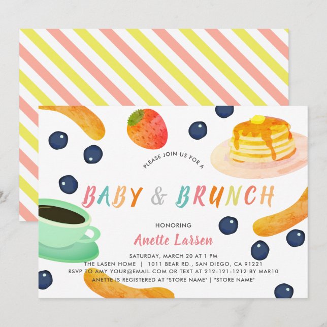 Baby & Brunch Pancake Coffee Berry Baby Dusche Einladung (Vorne/Hinten)