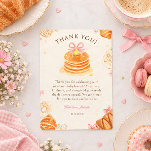 Baby Brunch Pfannkuchen Rosa Schleife Mädchen Baby Dankeskarte