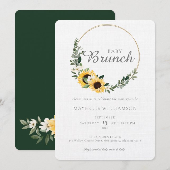 Baby Brunch Wasserfarbe Sonnenblume Babydusche Einladung (Vorne/Hinten)