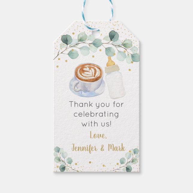 Baby brütet Kaffeegeniefer Babydusche Geschenkanhänger (Vorderseite)