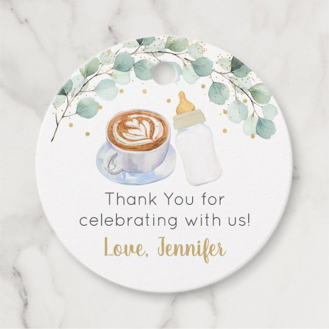 Baby brütet Kaffeegeniefer Babydusche Geschenkanhänger (Vorderseite)