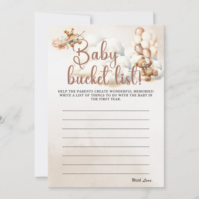BABY BUCKET LIST Kinderduschenspiel Niedlicher Bär Einladung (Vorderseite)