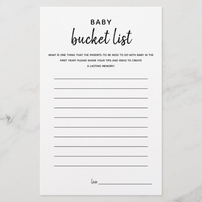 Baby Bucket List Minimalistisches Baby Showspiel (Vorderseite)