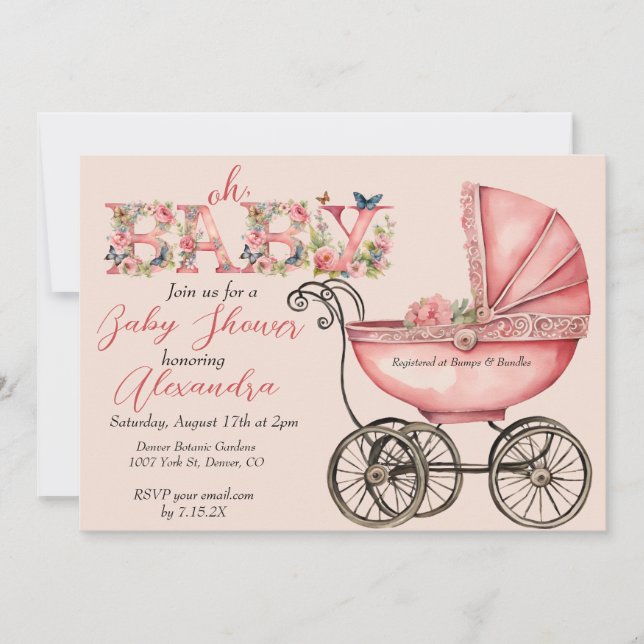 Baby Buggy Girl Babydusche Einladung (Vorderseite)