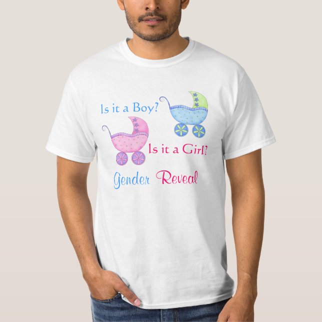 Baby Buggy Rosa blaues Geschlecht offenbart Party  T-Shirt (Vorderseite)