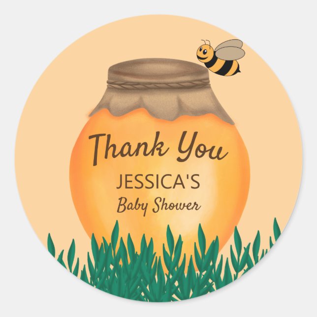 Baby Bumblebee Yellow Baby Dusche Vielen Dank Runder Aufkleber (Vorderseite)
