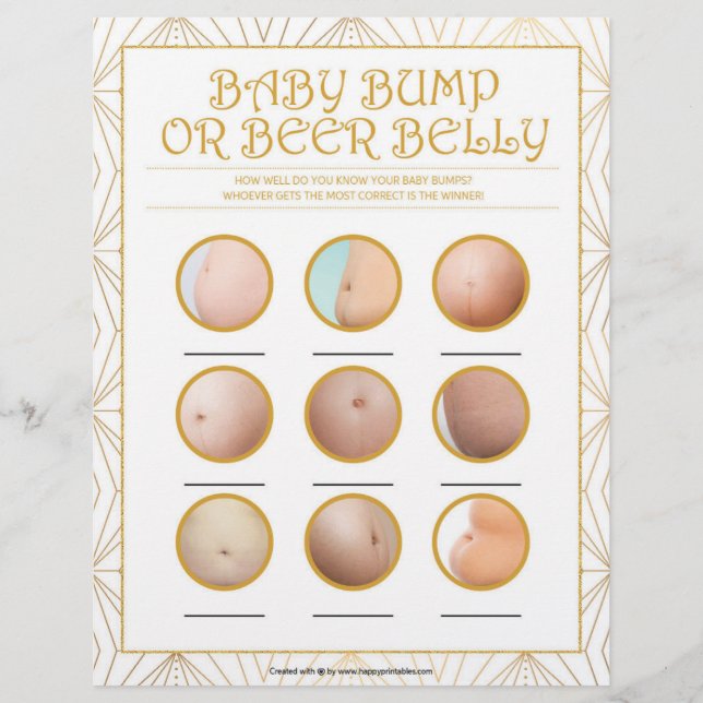 Baby-Bump oder Bierbauch [goldene Linien] Briefbogen (Vorderseite)