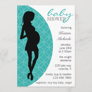 Baby-Bump-Silhouette Einladung [Aquamarin]
